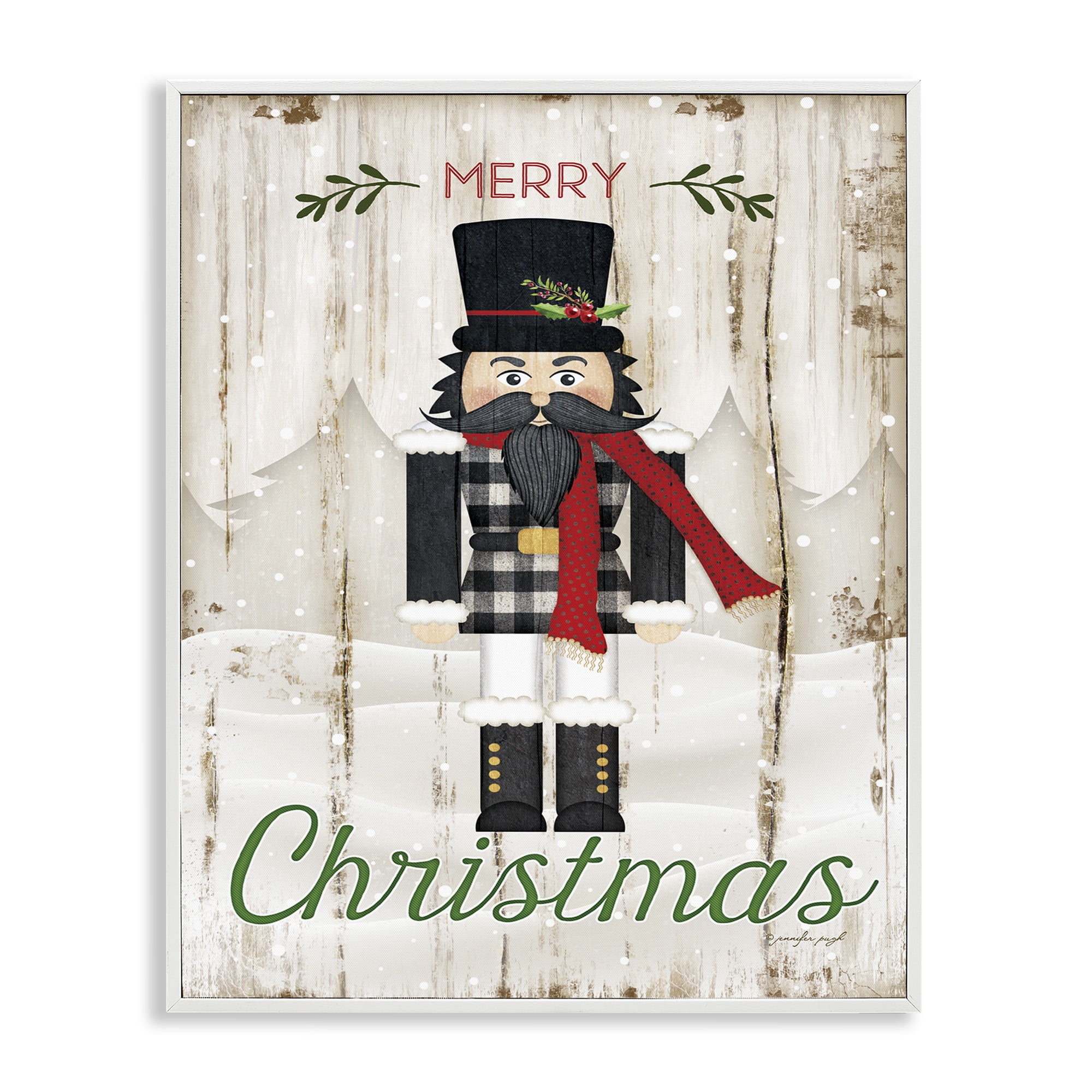 Stupell Industries Merry Christmas Winter Nutcracker Holiday Painting White Framed Art Print Wall Art, 16 x 20
