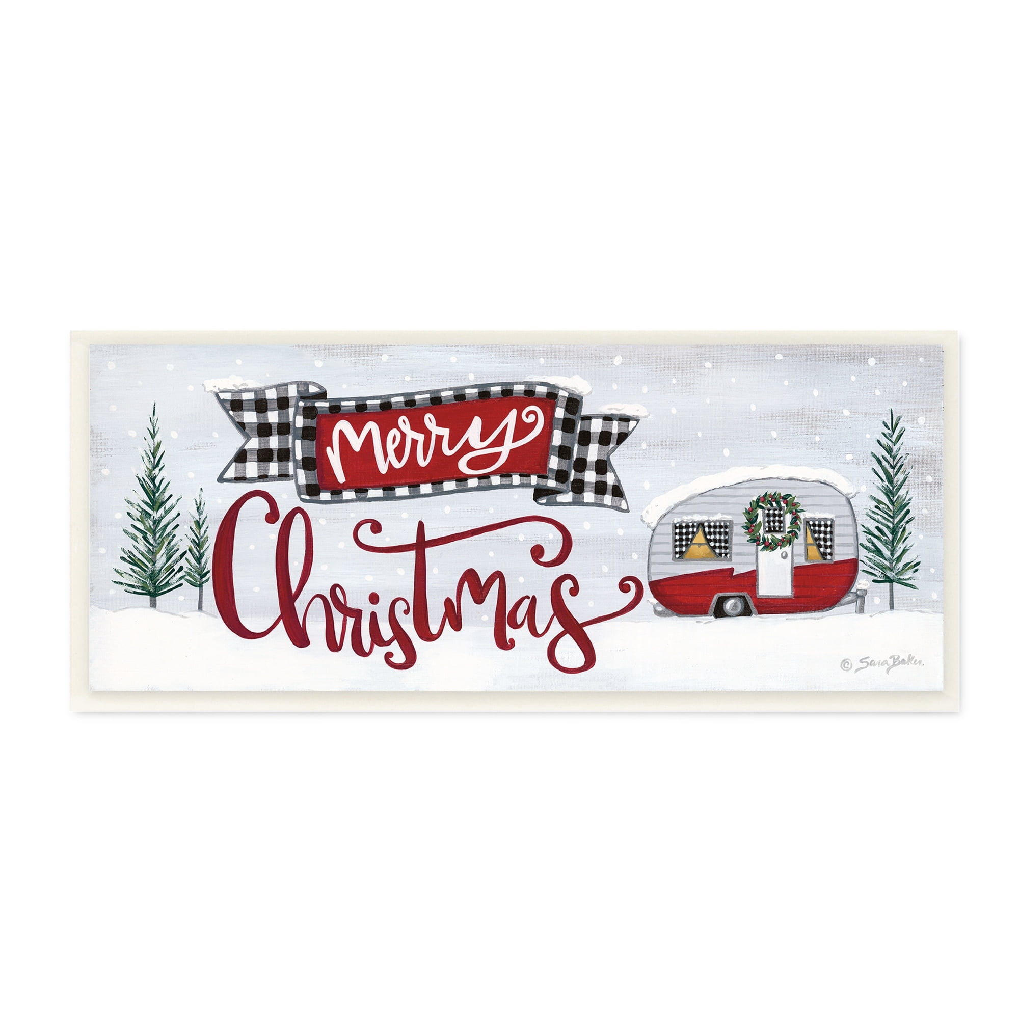 Stupell Industries Merry Christmas Winter Sentiment Festive Snowy Camper Trailer, 17 x 7,Design by Sara Baker