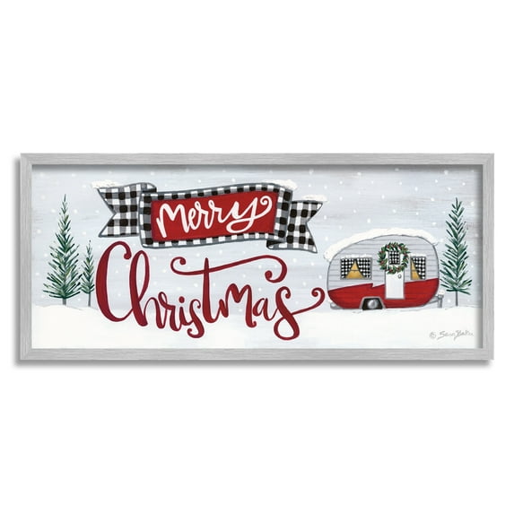 Stupell Industries Merry Christmas Winter Sentiment Festive Snowy Camper Trailer, 24 x 10,Design by Sara Baker