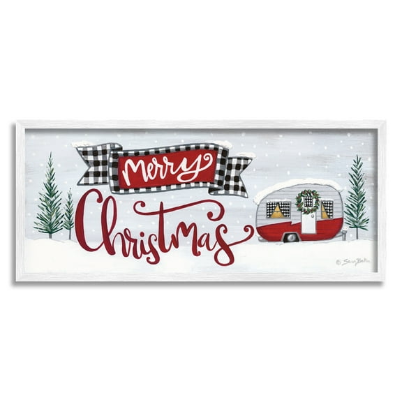 Stupell Industries Merry Christmas Winter Sentiment Festive Snowy Camper Trailer, 24 x 10,Design by Sara Baker