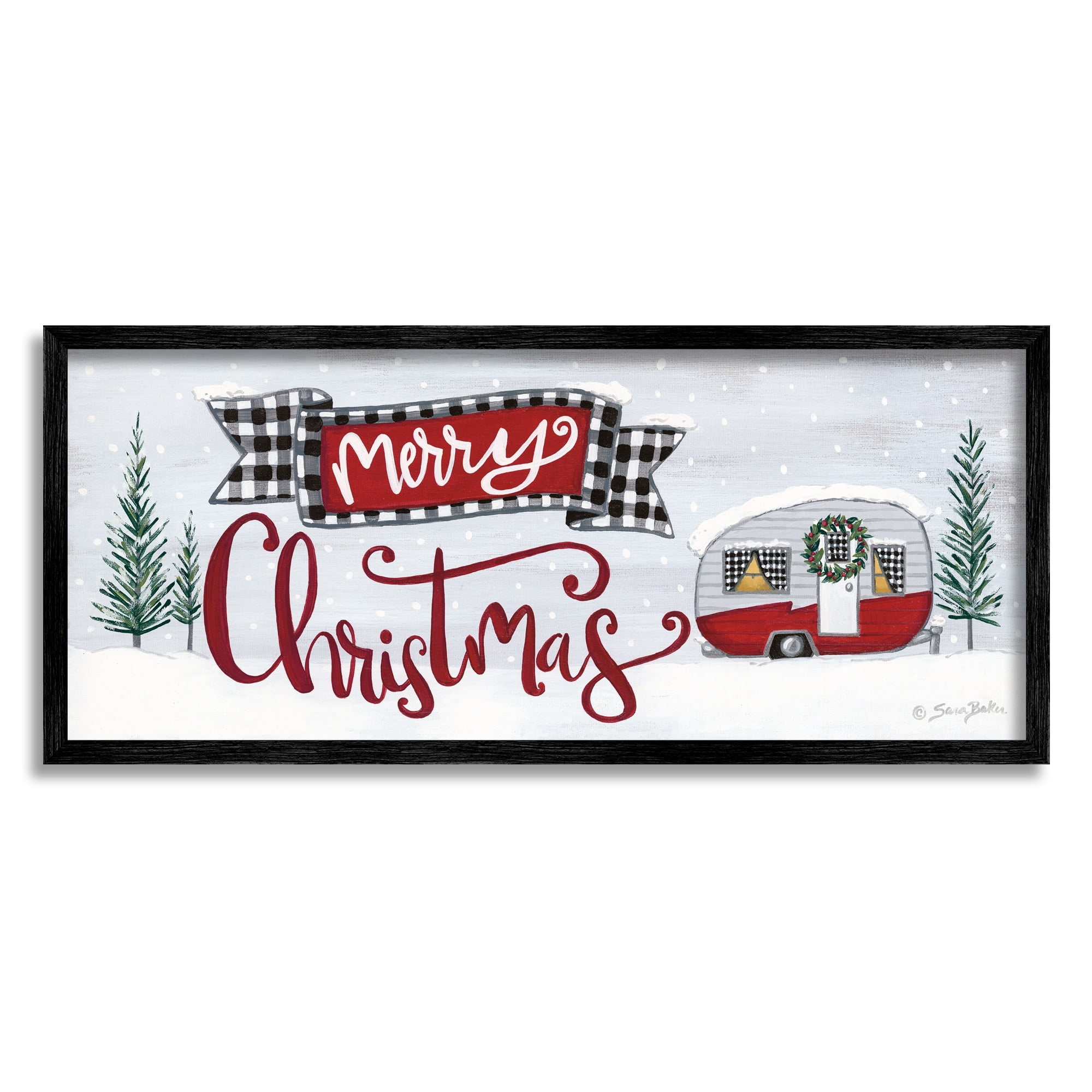 Stupell Industries Merry Christmas Winter Sentiment Festive Snowy Camper Trailer, 24 x 10,Design by Sara Baker