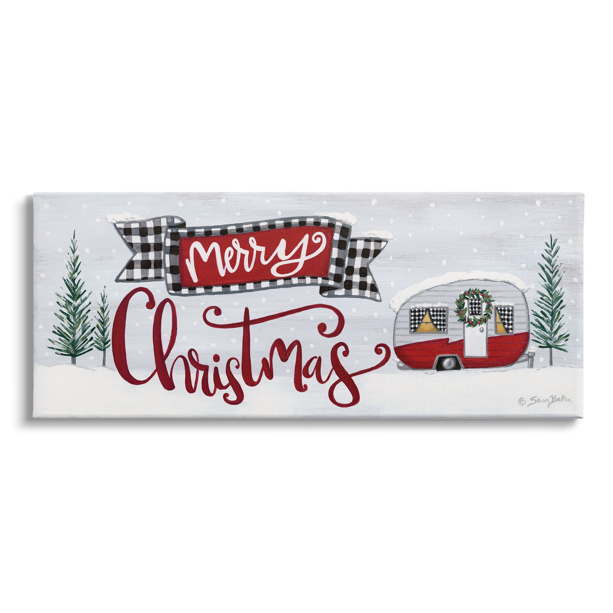 Stupell Industries Merry Christmas Winter Sentiment Festive Snowy Camper Trailer, 40 x 17,Design by Sara Baker