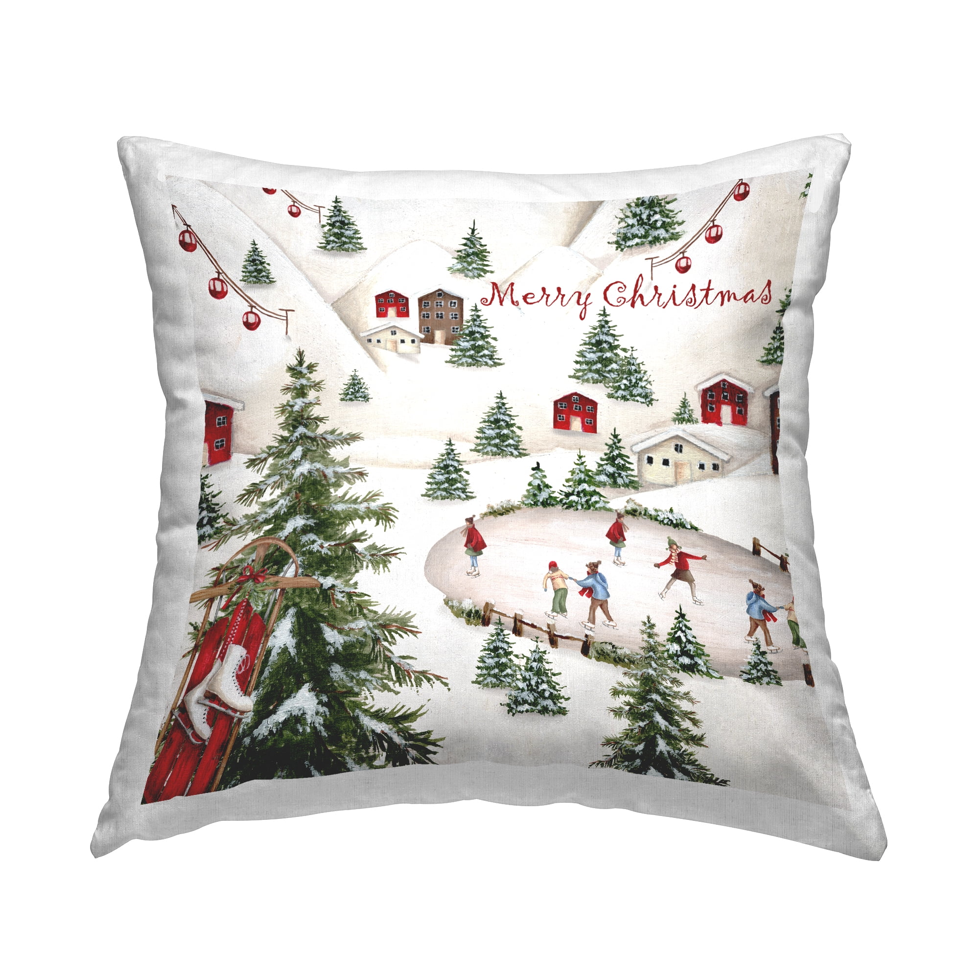 Stupell Industries Merry Christmas Winter Skating Square Decorative Printed Throw Pillow, 18 x 18,