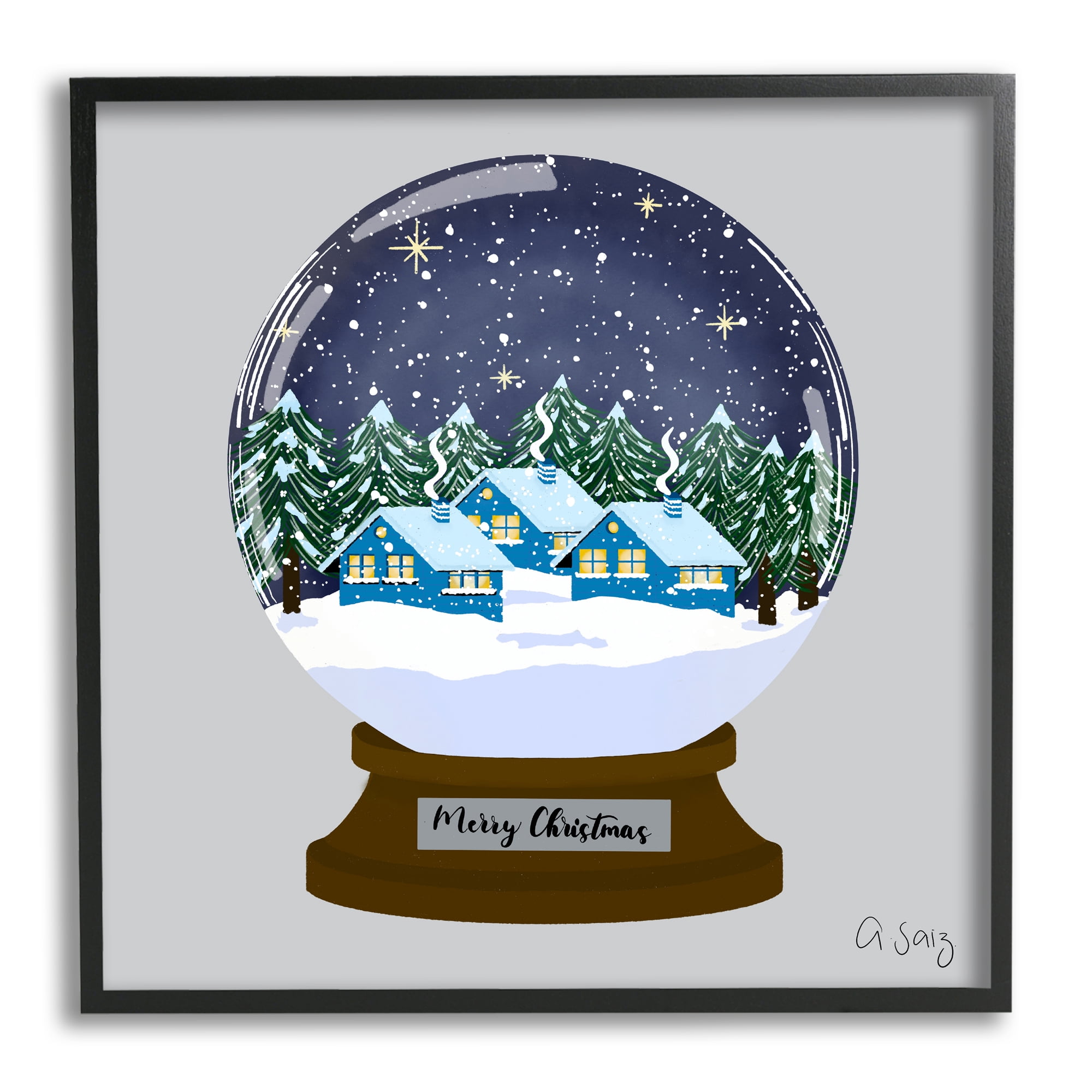 Stupell Industries Merry Christmas Winter Snow Globe Holiday Painting Black Framed Art Print Wall Art