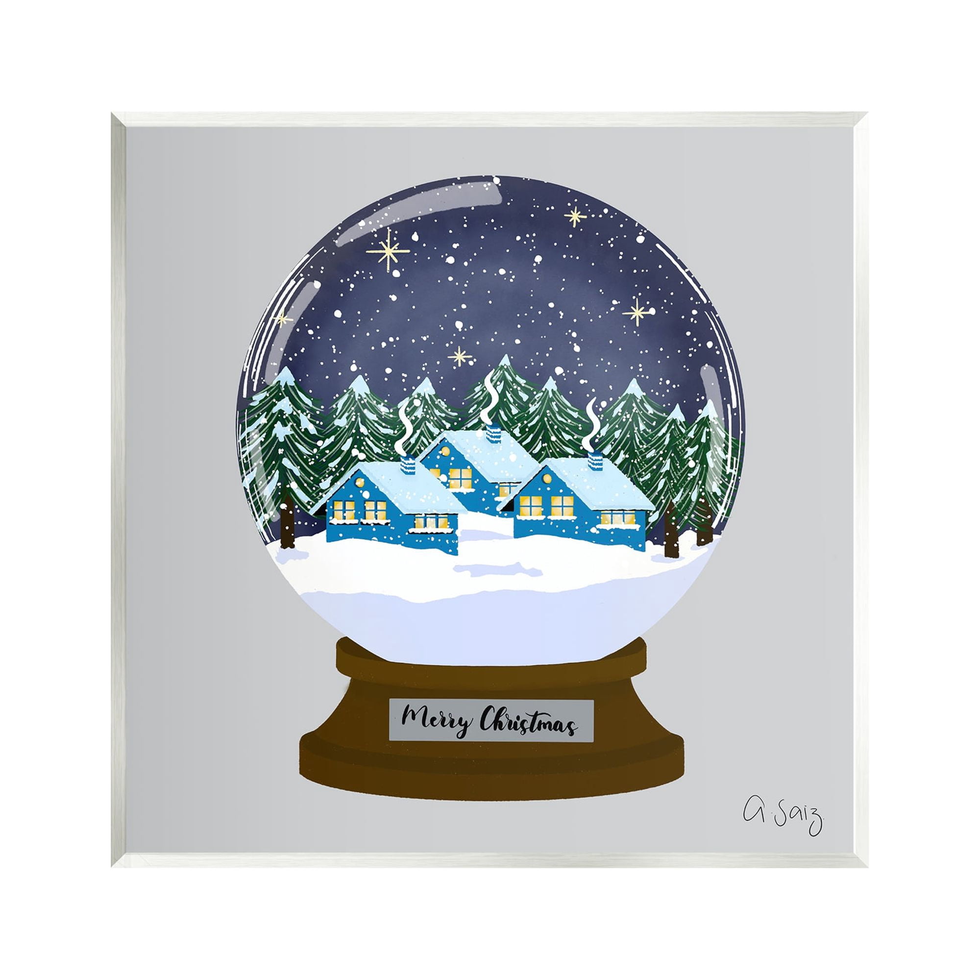 Stupell Industries Merry Christmas Winter Snow Globe Holiday Painting Unframed Art Print Wall Art