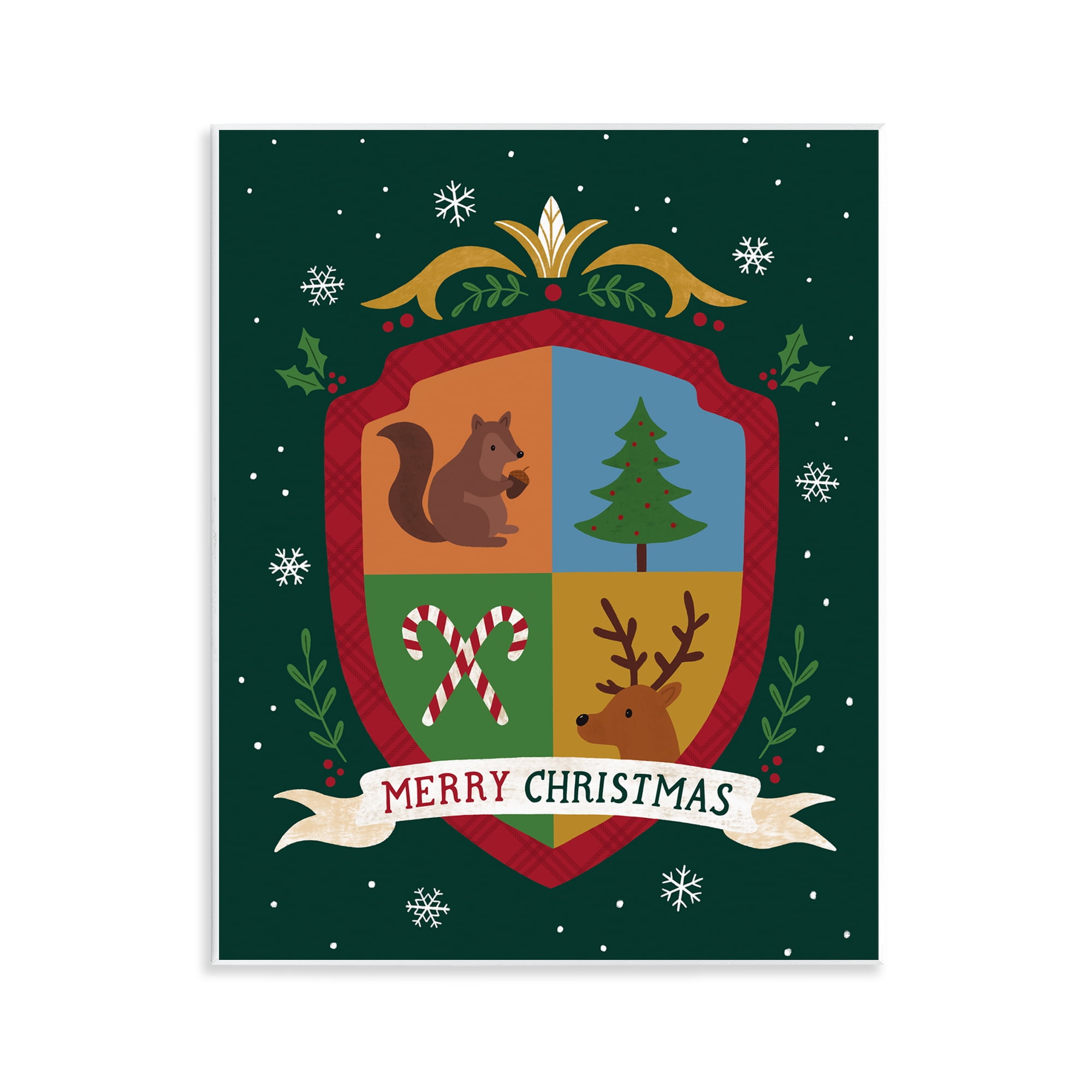Stupell Industries Merry Christmas Woodland Crest Holiday Painting Unframed Art Prints Wall Art, 11 x 14