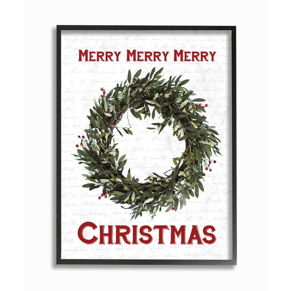 Stupell Industries Merry Christmas Wreath Holiday Word DesignFramed Wall Art By Artist Lettered and Lined