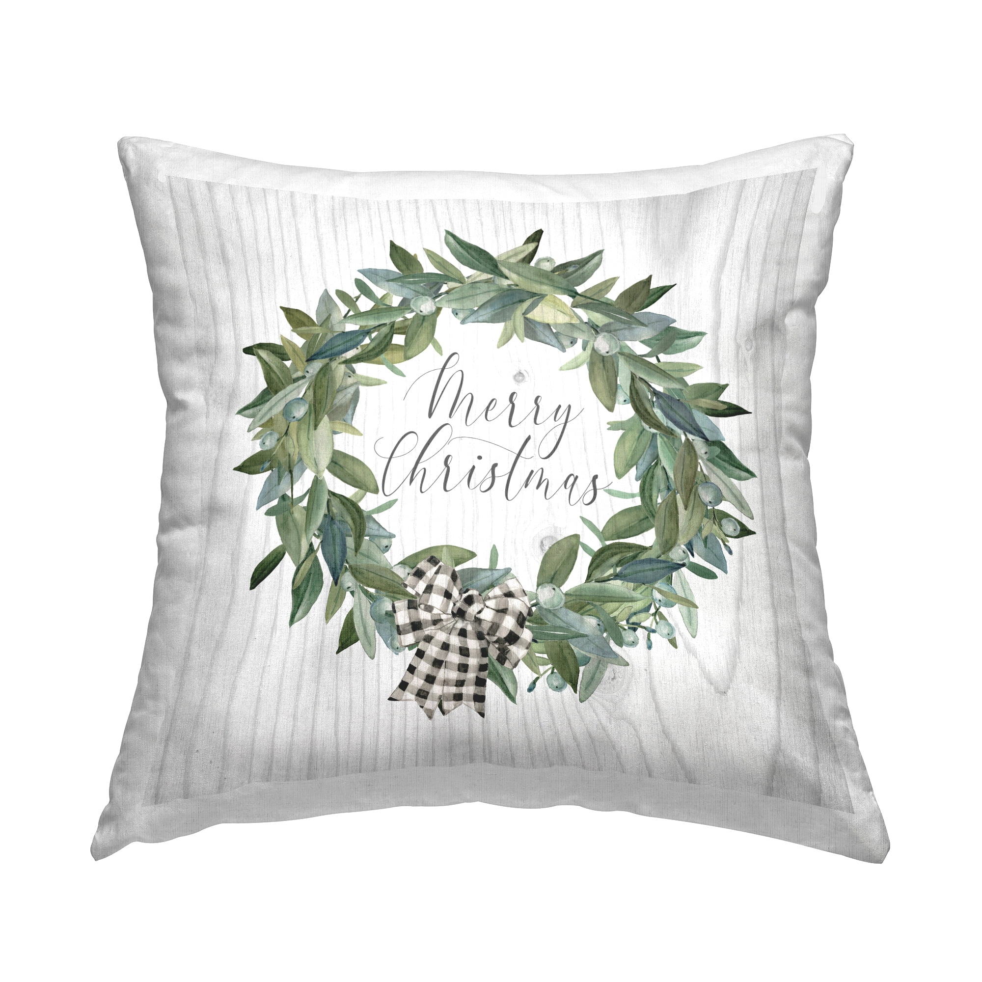 Stupell Industries Merry Christmas Wreath Square Decorative Printed Throw Pillow, 18 x 18