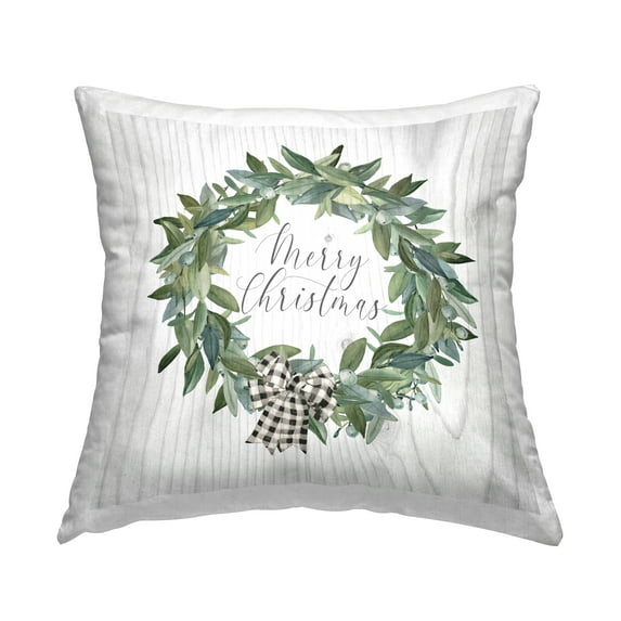 Stupell Industries Merry Christmas Wreath Square Decorative Printed Throw Pillow, 18 x 18