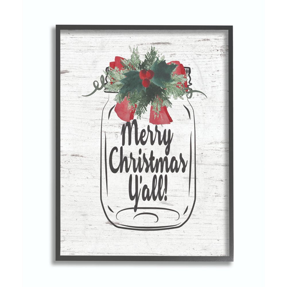 Stupell Industries Merry Christmas Yall Mason Jar Holiday Word DesignFramed Wall Art By Artist Jo Moulton