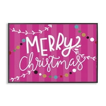 Stupell Industries Merry Christmas over Pink Stripes Holiday Painting Black Framed Art Print Wall Art, 18 x 12