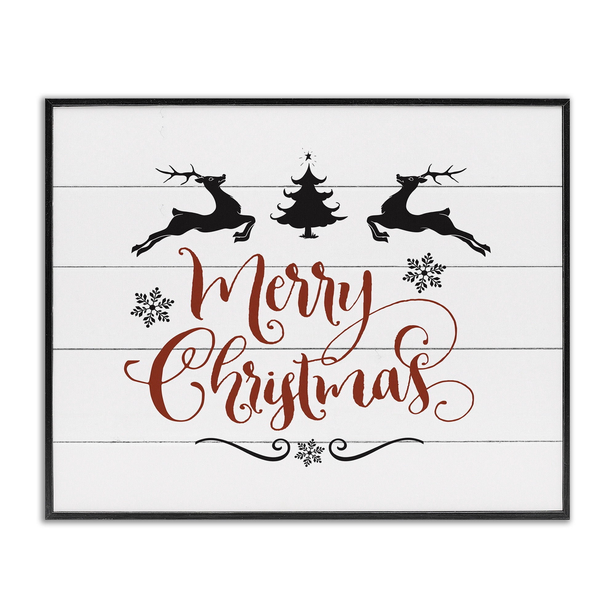 Stupell Industries Merry Christmas with Reindeer Holiday Painting Black Framed Art Print Wall Art, 30 x 24