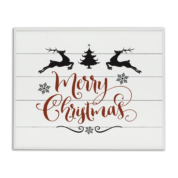 Stupell Industries Merry Christmas with Reindeer Holiday Painting White Framed Art Print Wall Art, 20 x 16