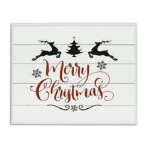 Stupell Industries Merry Christmas with Reindeer Holiday Painting White Framed Art Print Wall Art, 20 x 16