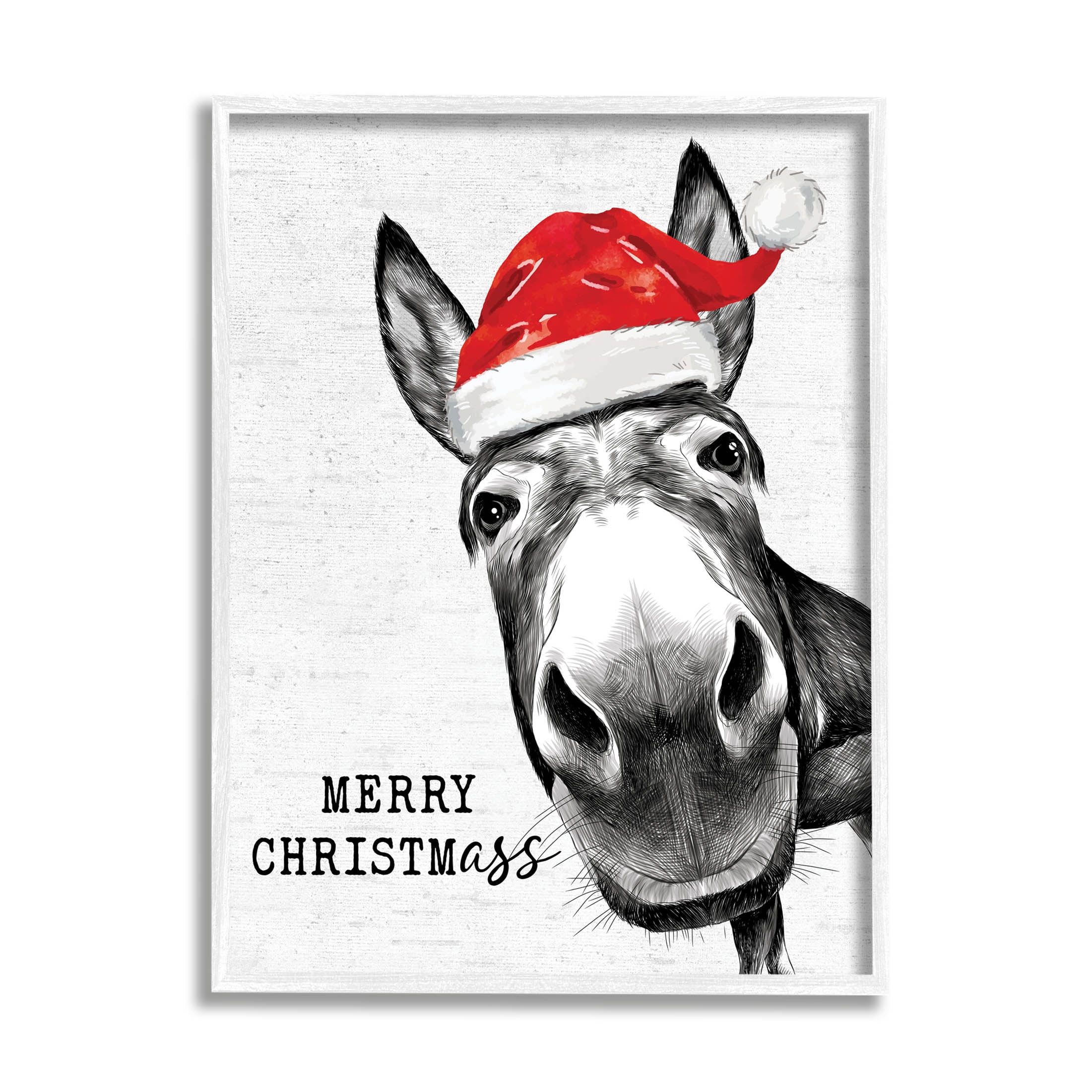 Stupell Industries Merry Christmass Funny Donkey Graphic Art White Framed Art Print Wall Art, Design by Lettered and Lined
