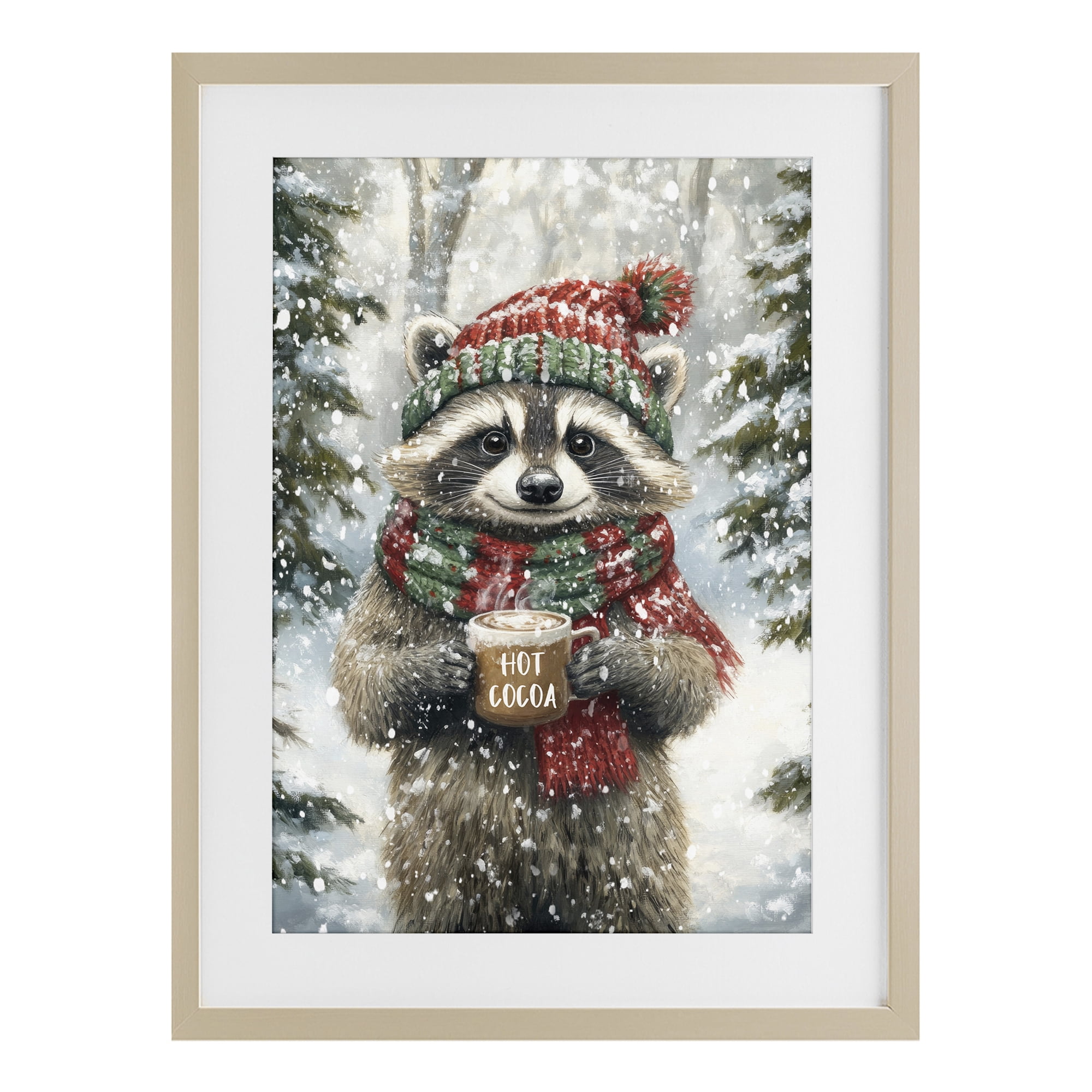 Stupell Industries Merry Cocoa Raccoon Birch Framed Print Under Glass, design by Tina LeCour