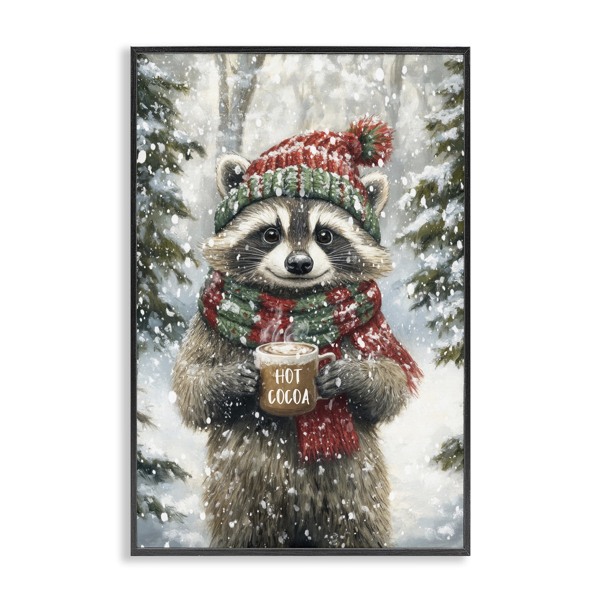 Stupell Industries Merry Cocoa Raccoon Black Framed Giclee Art, design by Tina LeCour