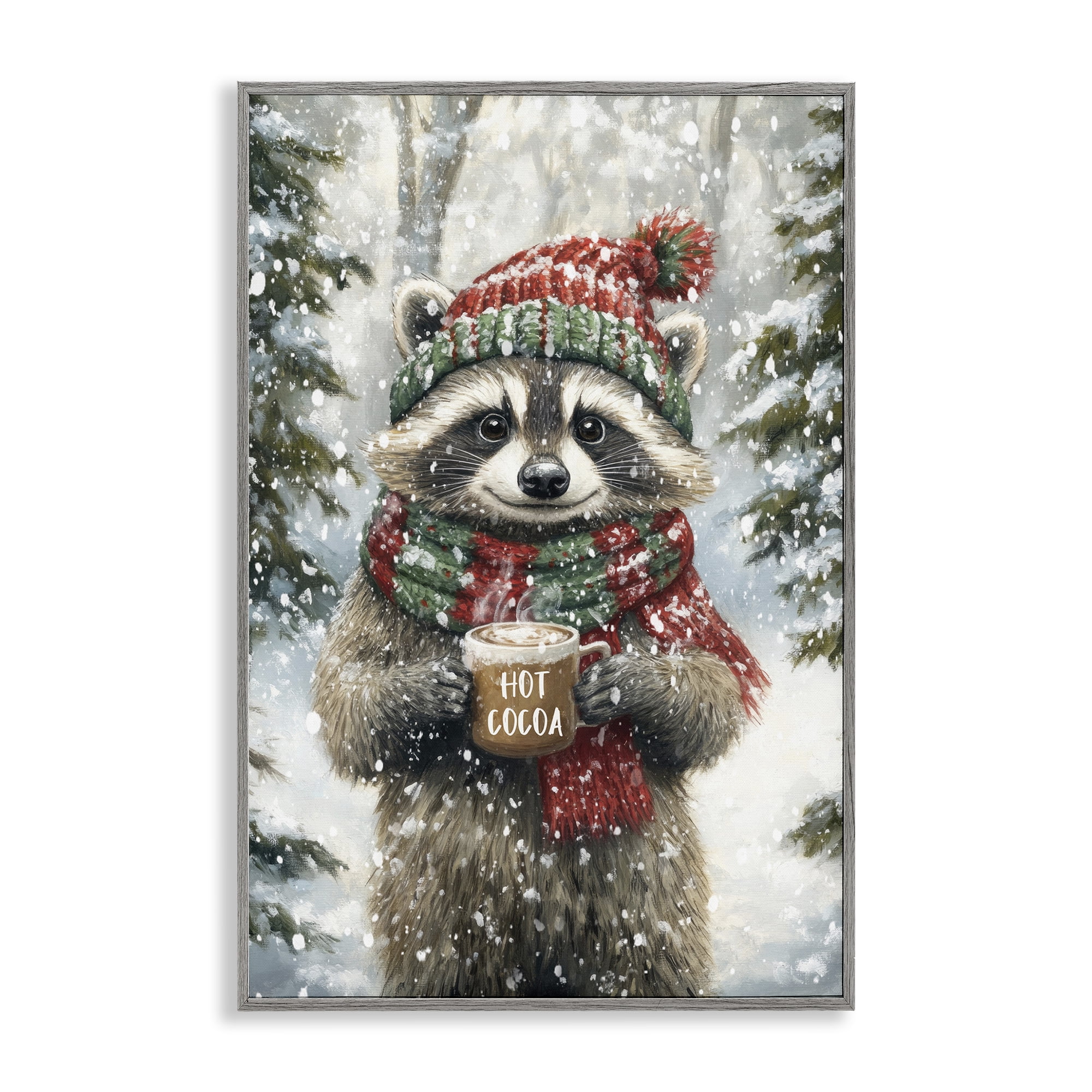 Stupell Industries Merry Cocoa Raccoon Gray Framed Giclee Art, design by Tina LeCour