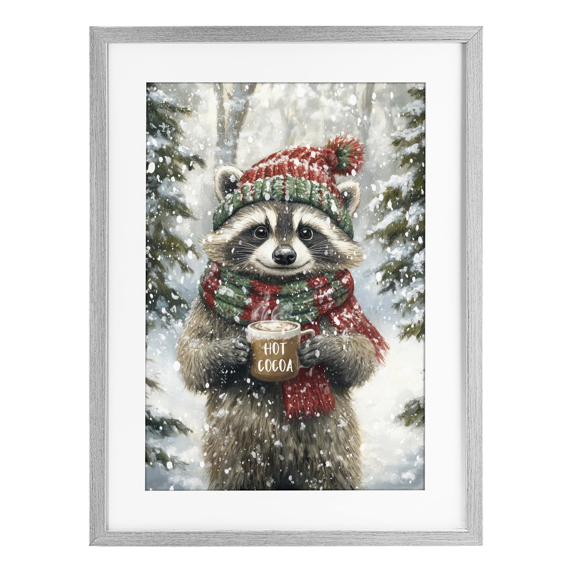 Stupell Industries Merry Cocoa Raccoon Gray Framed Print Under Glass, design by Tina LeCour