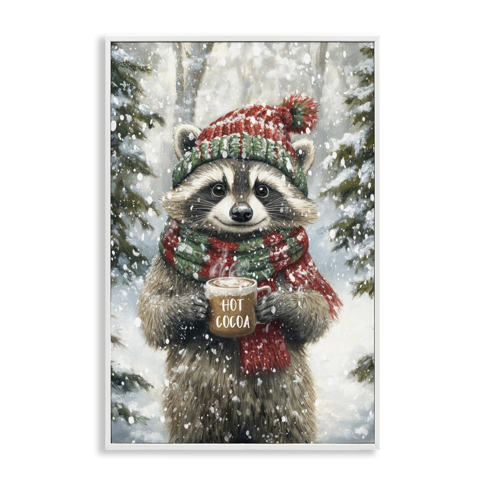 Stupell Industries Merry Cocoa Raccoon White Framed Giclee Art, design by Tina LeCour