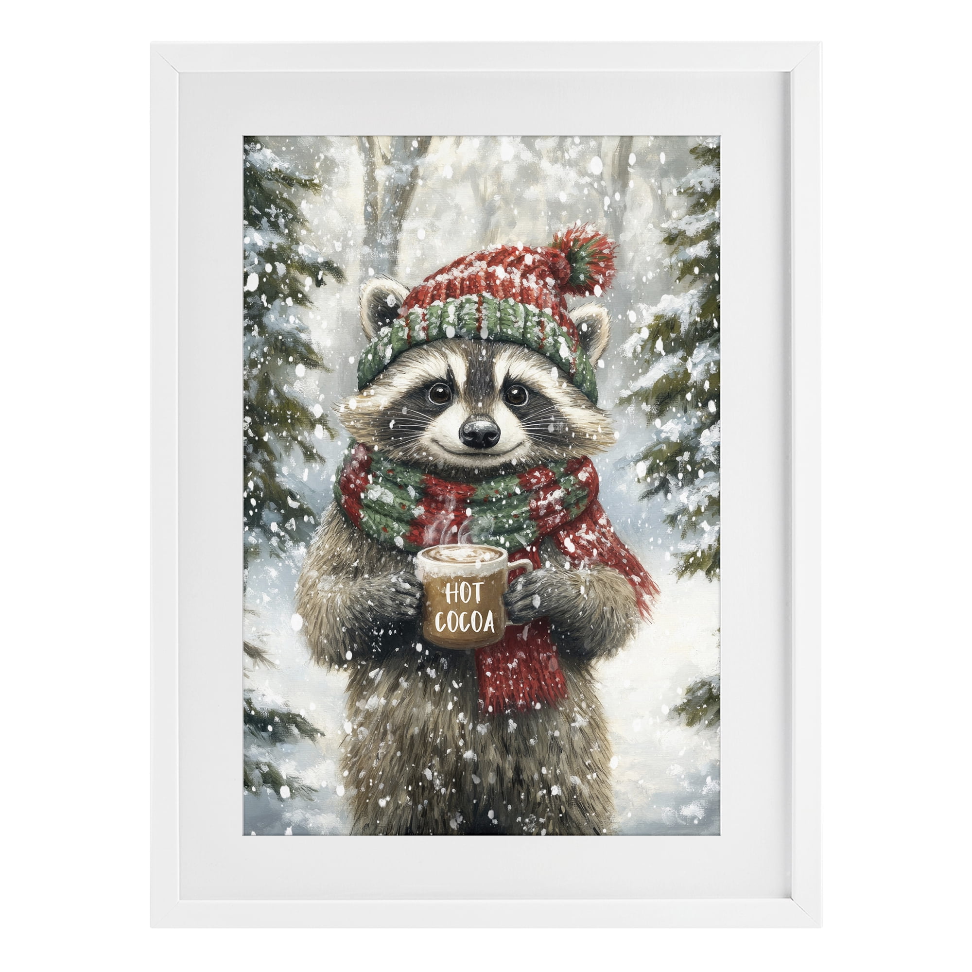 Stupell Industries Merry Cocoa Raccoon White Framed Print Under Glass, design by Tina LeCour