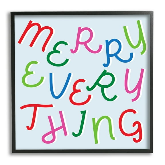 Stupell Industries Merry Everything Fun Whimsical Typography Bold Christmas Inspirational Painting Black Framed Art Print Wall Art, 12 x 12