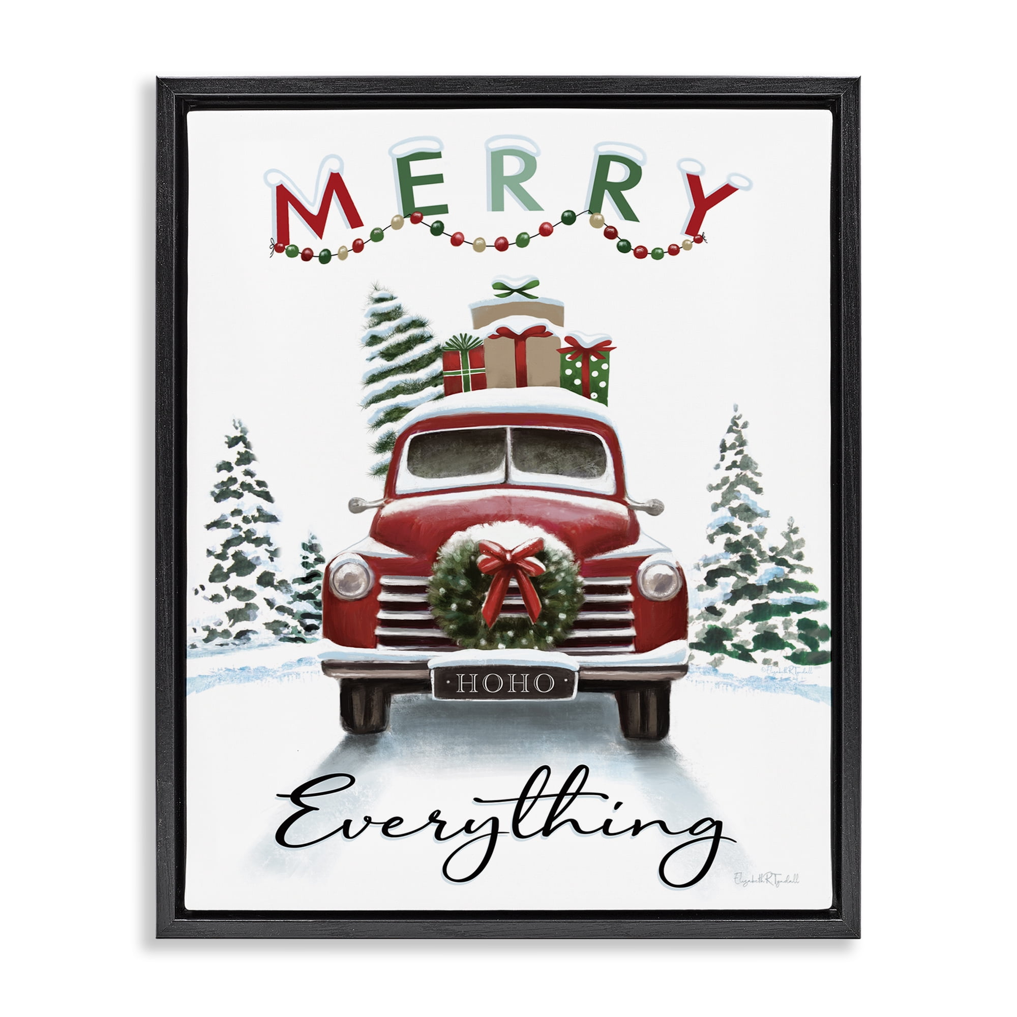 Stupell Industries Merry Everything Gift Car Holiday Painting Black Floater Framed Canvas Art Prints Wall Art, 25 x 31