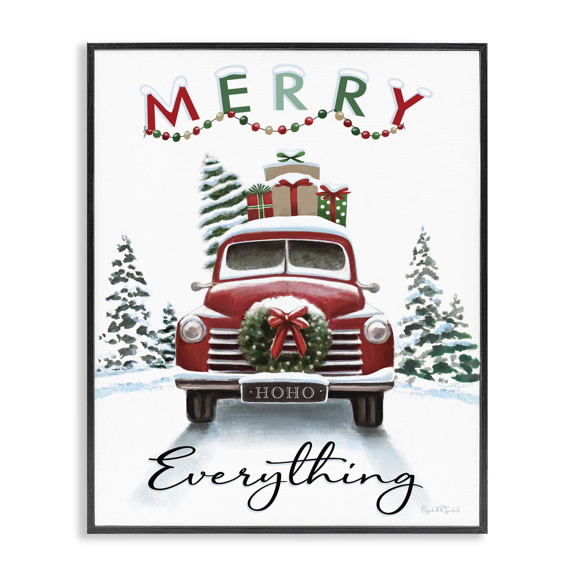 Stupell Industries Merry Everything Gift Car Holiday Painting Black Framed Art Prints Wall Art, 11 x 14