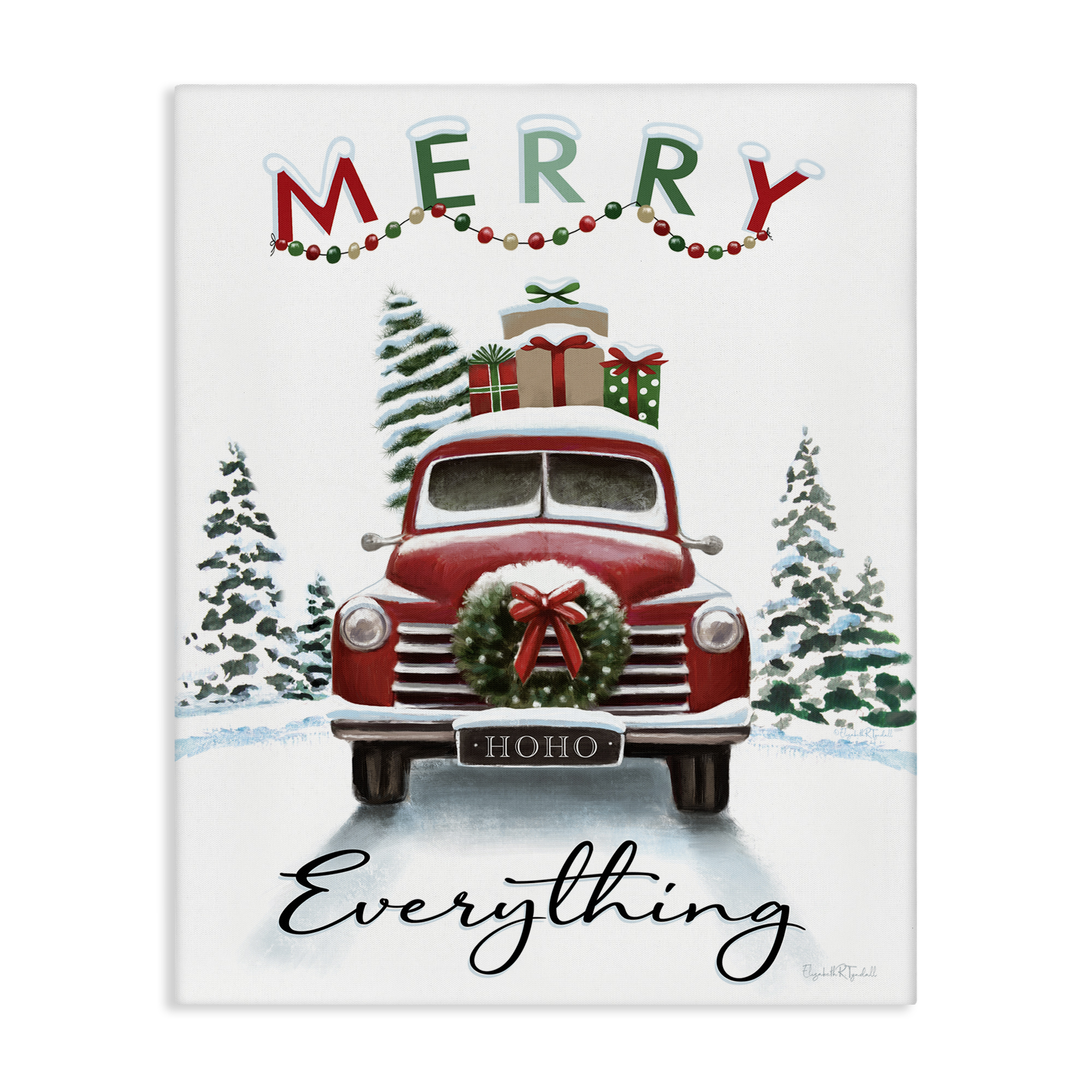 Stupell Industries Merry Everything Gift Car Holiday Painting Gallery Wrapped Canvas Art Prints Wall Art, 16 x 20