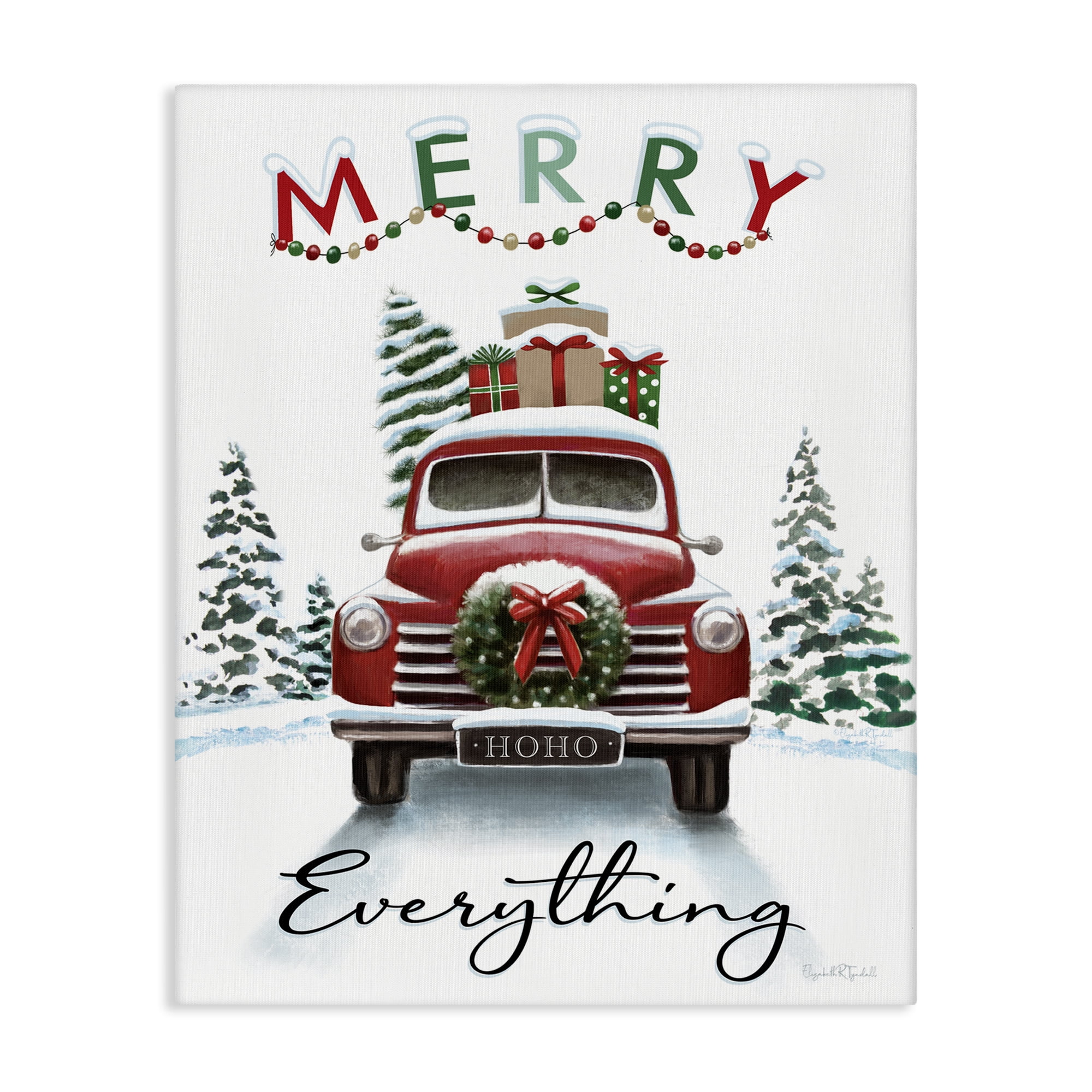 Stupell Industries Merry Everything Gift Car Holiday Painting Gallery Wrapped Canvas Art Prints Wall Art, 30 x 40