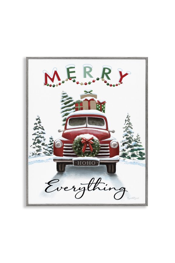 Industries Merry Everything Gift Car Holiday Painting Gray Framed Art Prints Wall Art, 16 x 20