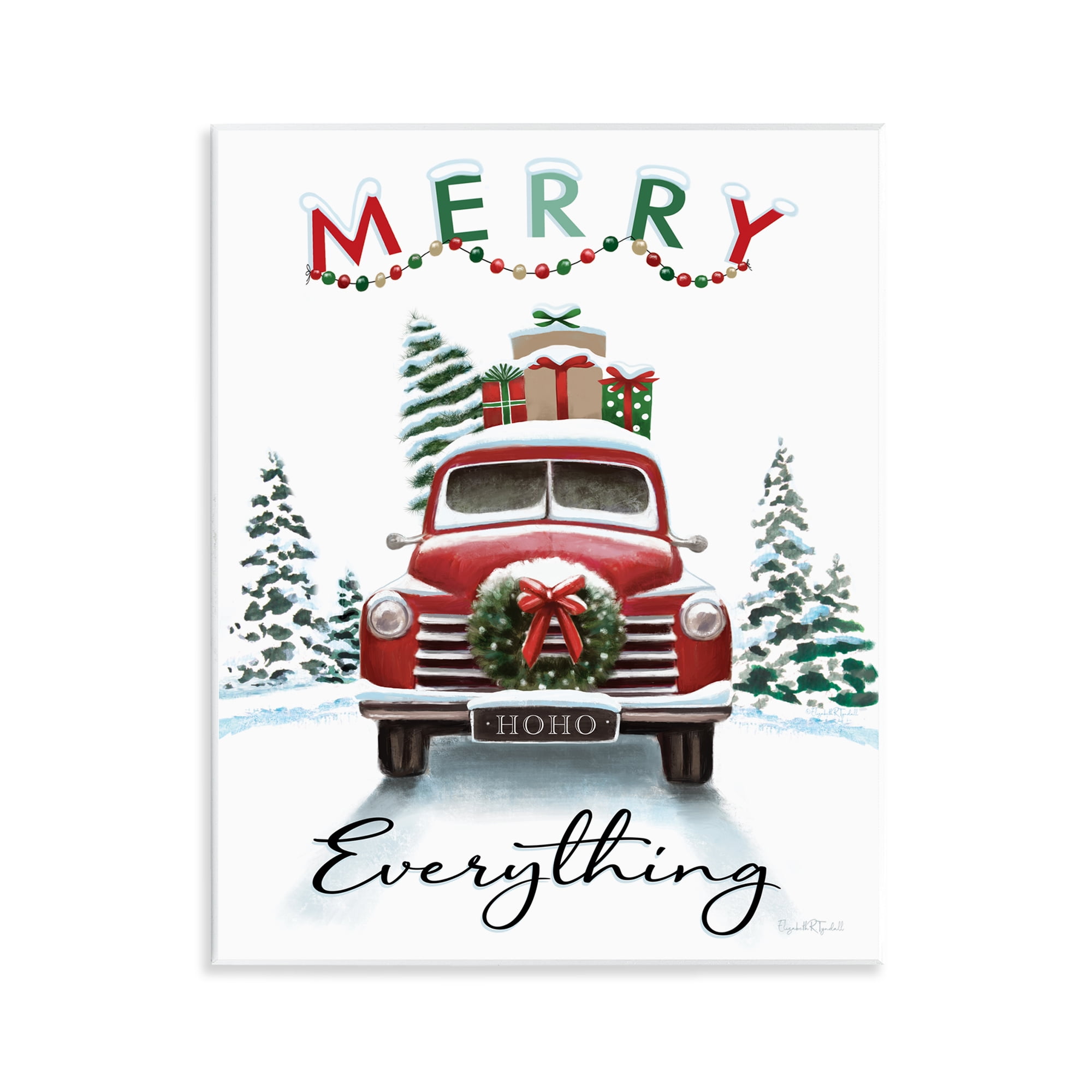 Stupell Industries Merry Everything Gift Car Holiday Painting Unframed Art Prints Wall Art, 11 x 14