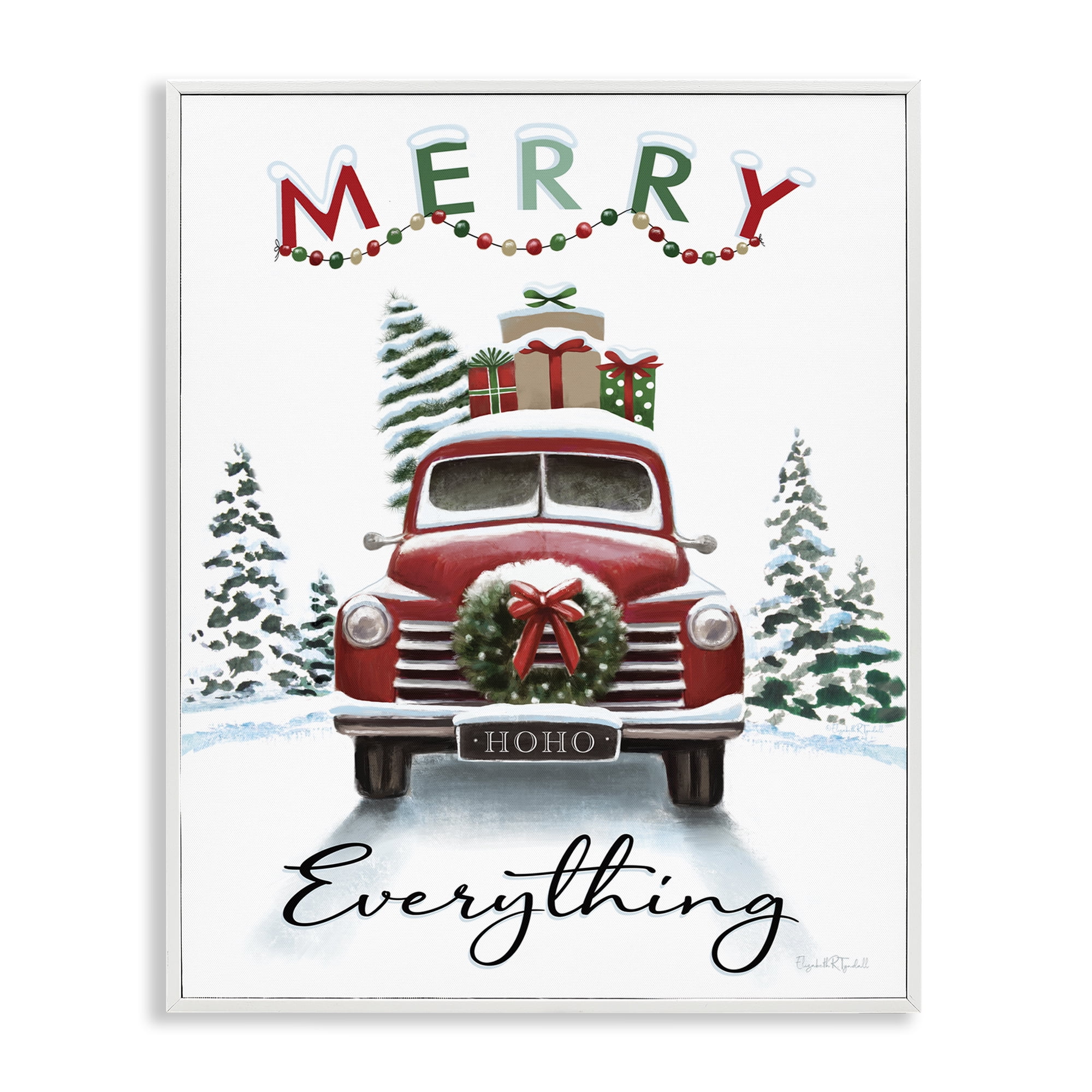 Stupell Industries Merry Everything Gift Car Holiday Painting White Framed Art Prints Wall Art, 11 x 14
