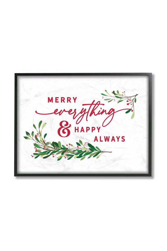 Industries Merry Everything Happy Always Festive Holiday Phrase Holiday Painting Black Framed Art Print Wall Art, 24 x 30
