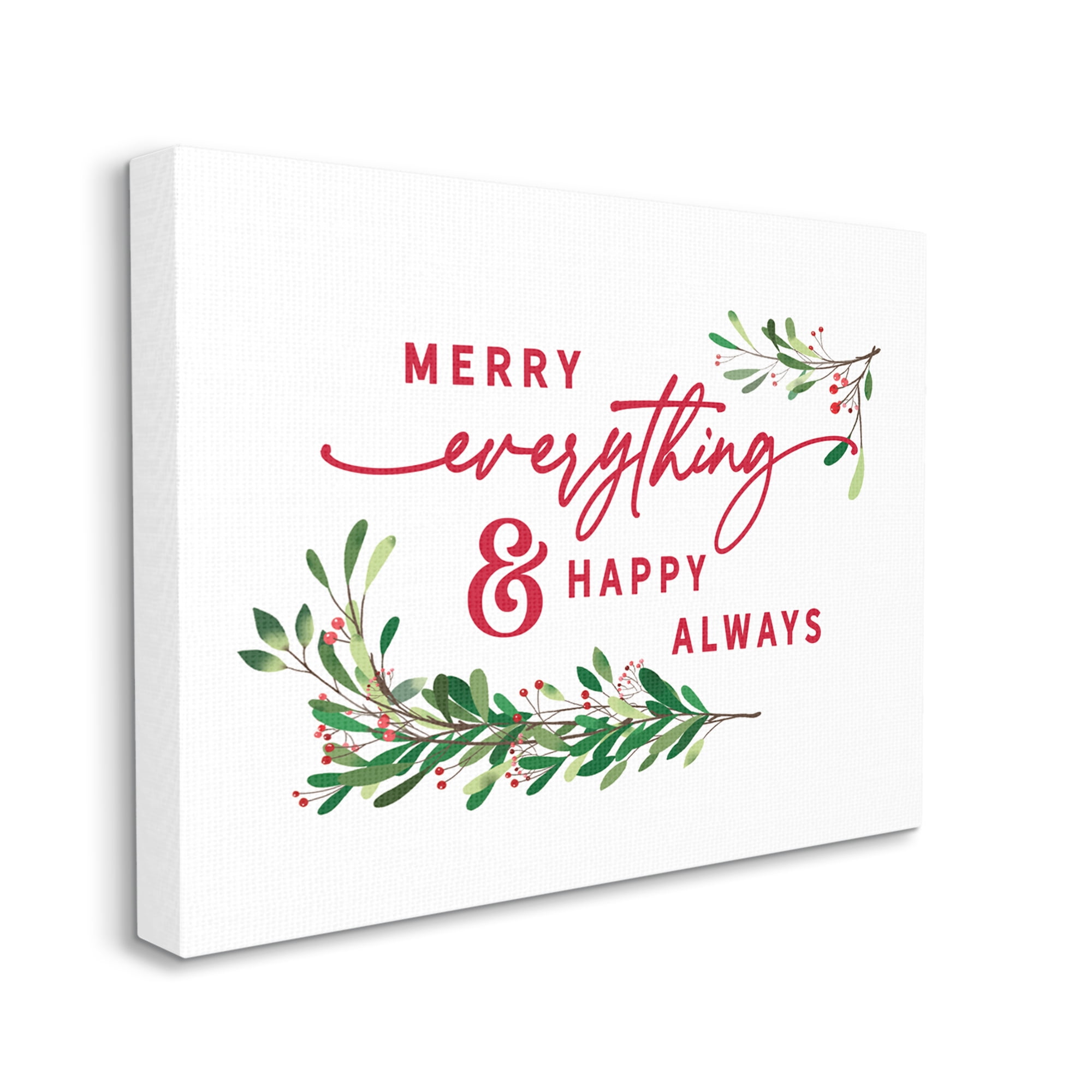 Stupell Industries Merry Everything Happy Always Festive Holiday Phrase Holiday Painting Gallery Wrapped Canvas Art Print Wall Art, 36 x 48