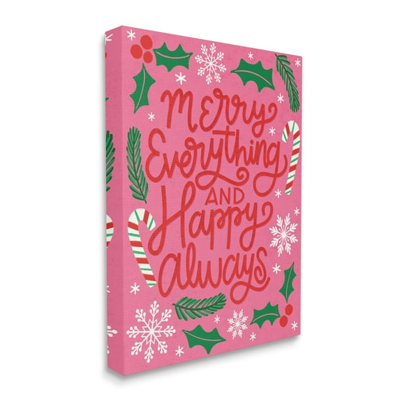 Stupell Industries Merry Everything and Happy Always Phrase Candy Cane Inspirational Painting Gallery Wrapped Canvas Print Wall Art, 16 x 20
