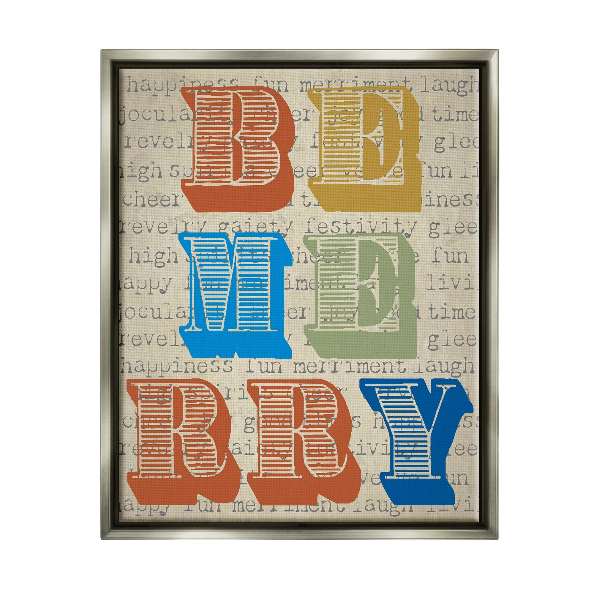 Stupell Industries Be Merry Kitchen Sign Vintage Style Typography Graphic Art Luster Gray Floating Framed Canvas Print Wall Art, Design by Graffitee Studios