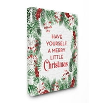 Stupell Industries Merry Little Christmas Pine Wreath Holiday Word DesignCanvas Wall Art By Artist Lettered and Lined
