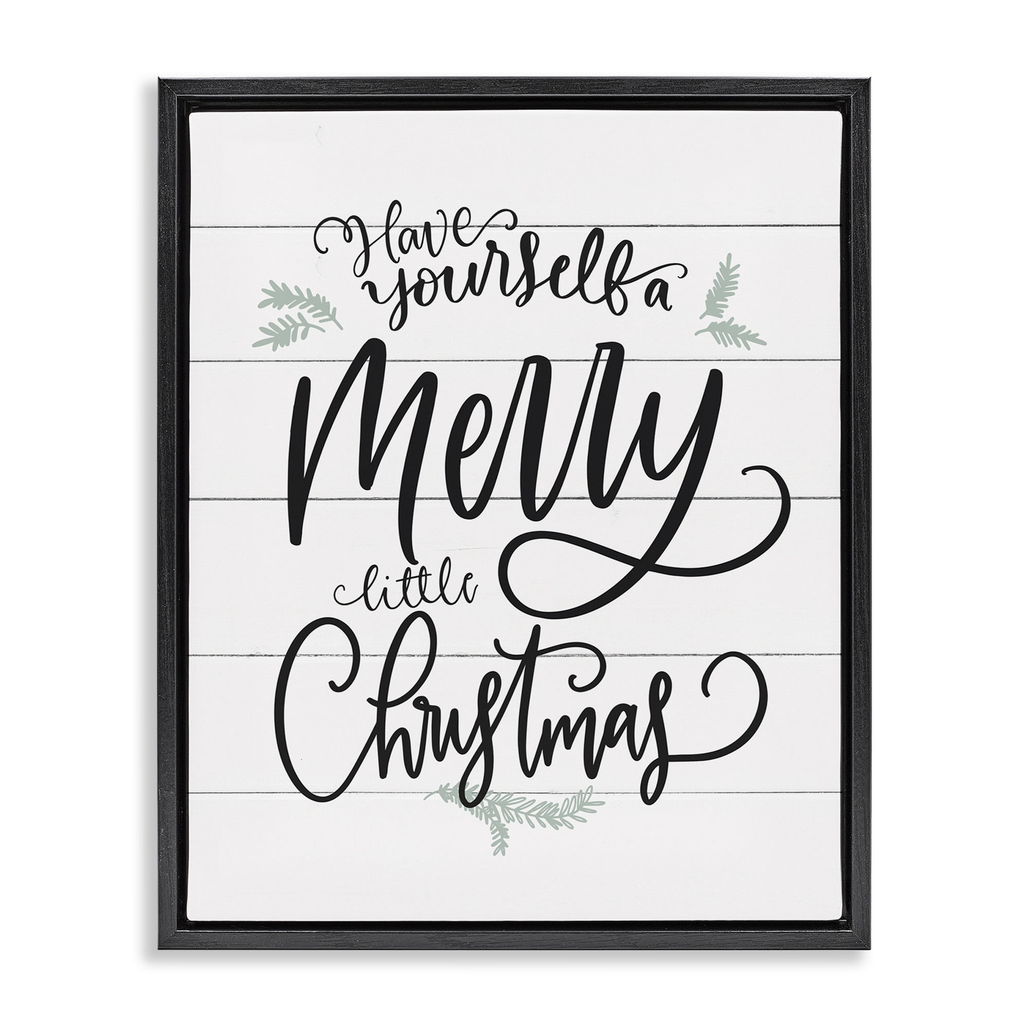 Stupell Industries Merry Little Christmas Planked Phrase Holiday Painting Black Floater Framed Canvas Art Print Wall Art, 17 x 21