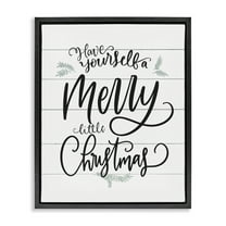 Stupell Industries Merry Little Christmas Planked Phrase Holiday Painting Black Floater Framed Canvas Art Print Wall Art, 17 x 21