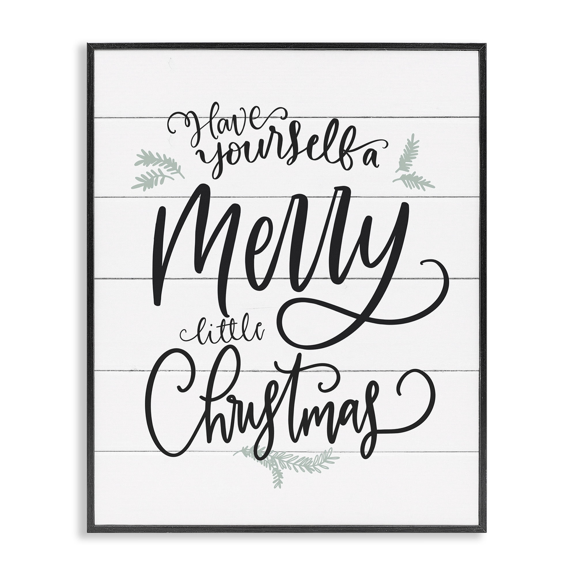 Stupell Industries Merry Little Christmas Planked Phrase Holiday Painting Black Framed Art Print Wall Art, 24 x 30