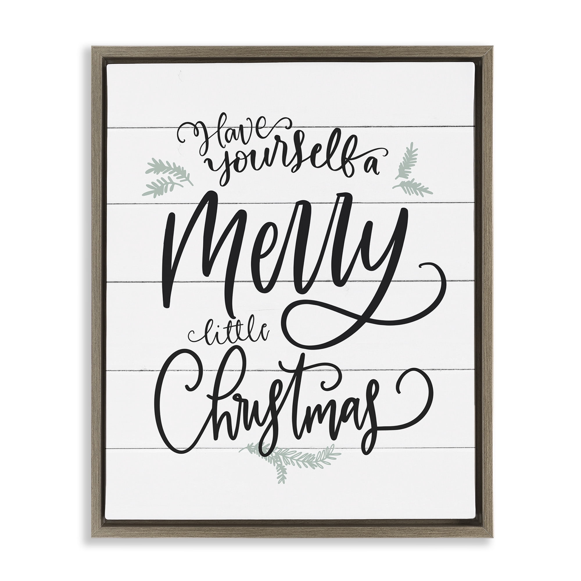 Stupell Industries Merry Little Christmas Planked Phrase Holiday Painting Brown Floater Framed Canvas Art Print Wall Art, 25 x 31