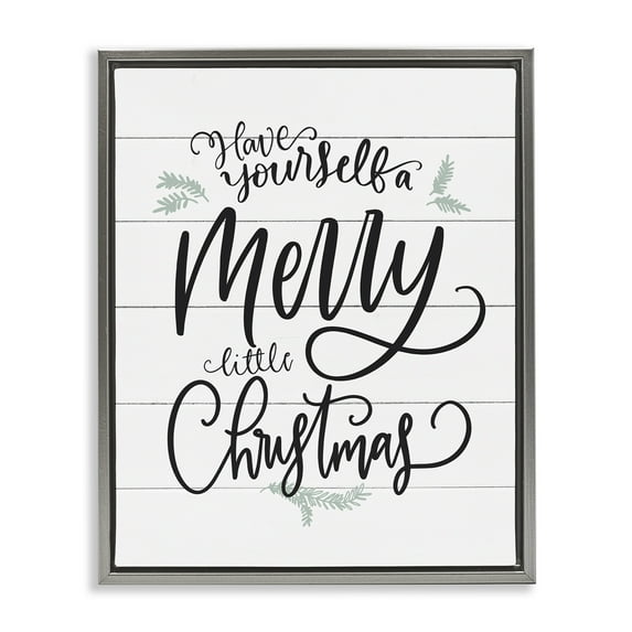 Stupell Industries Merry Little Christmas Planked Phrase Holiday Painting Gray Floater Framed Canvas Art Print Wall Art, 17 x 21