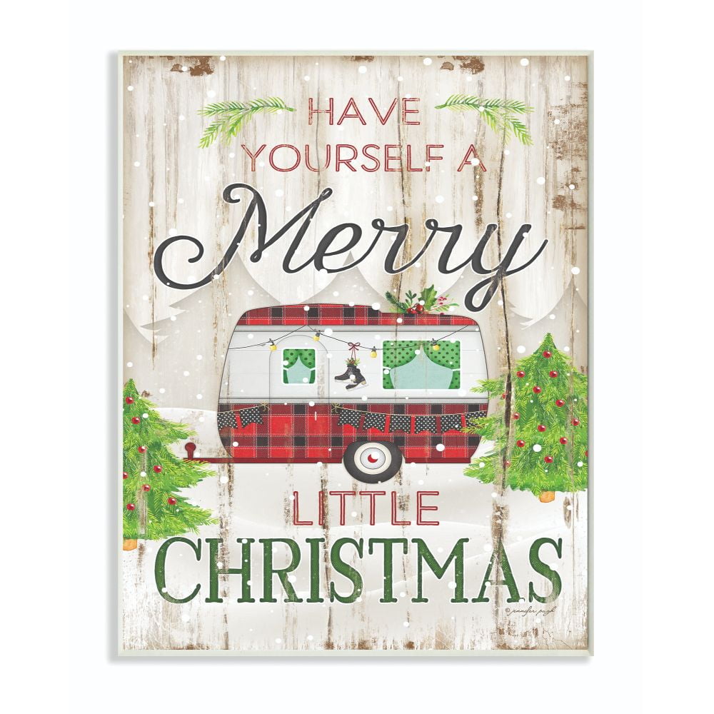 Stupell Industries Merry Little Christmas Red Plaid Camper Wood Texture Holiday Word Design Wood Wall Art By Artist Jennifer Pugh