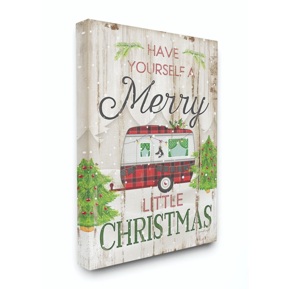 Stupell Industries Merry Little Christmas Red Plaid Camper Wood Texture Holiday Word DesignCanvas Wall Art By Artist Jennifer Pugh