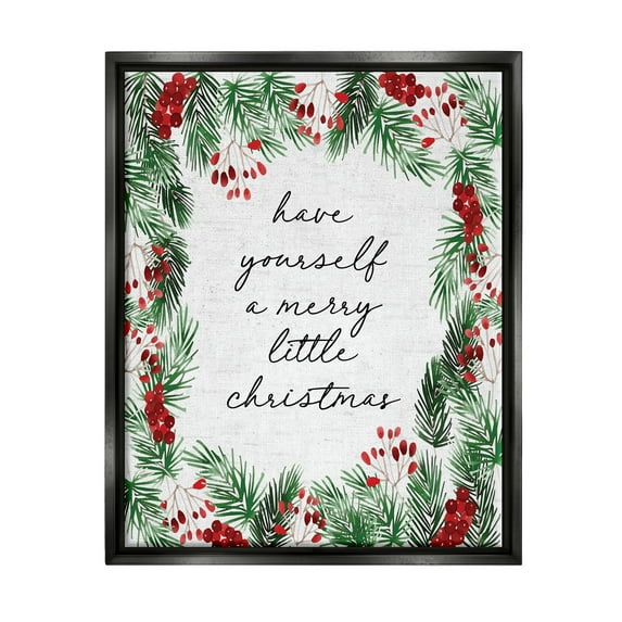 Stupell Industries Merry Little Christmas Script Holiday Painting Black Floater Framed Canvas Art Print Wall Art, 17 x 21