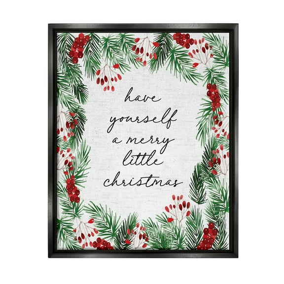 Stupell Industries Merry Little Christmas Script Holiday Painting Black Floater Framed Canvas Art Print Wall Art, 17 x 21