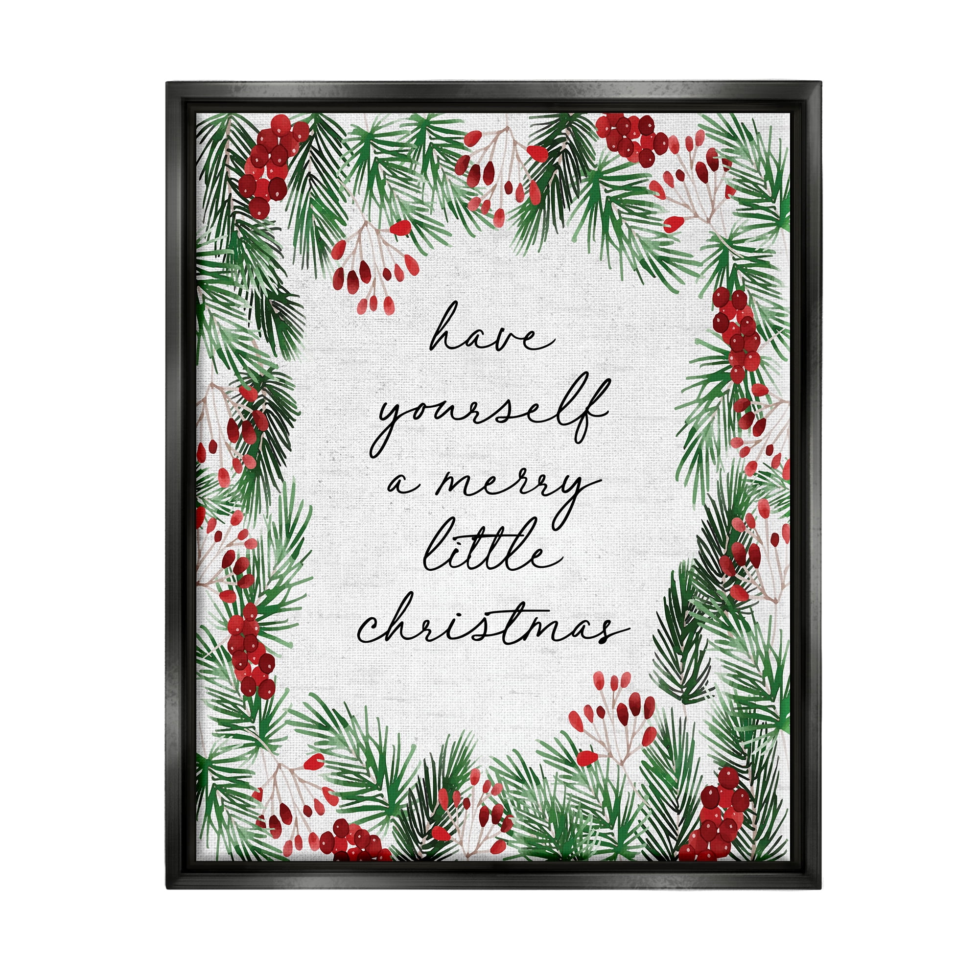 Stupell Industries Merry Little Christmas Script Holiday Painting Black Floater Framed Canvas Art Print Wall Art, 25 x 31