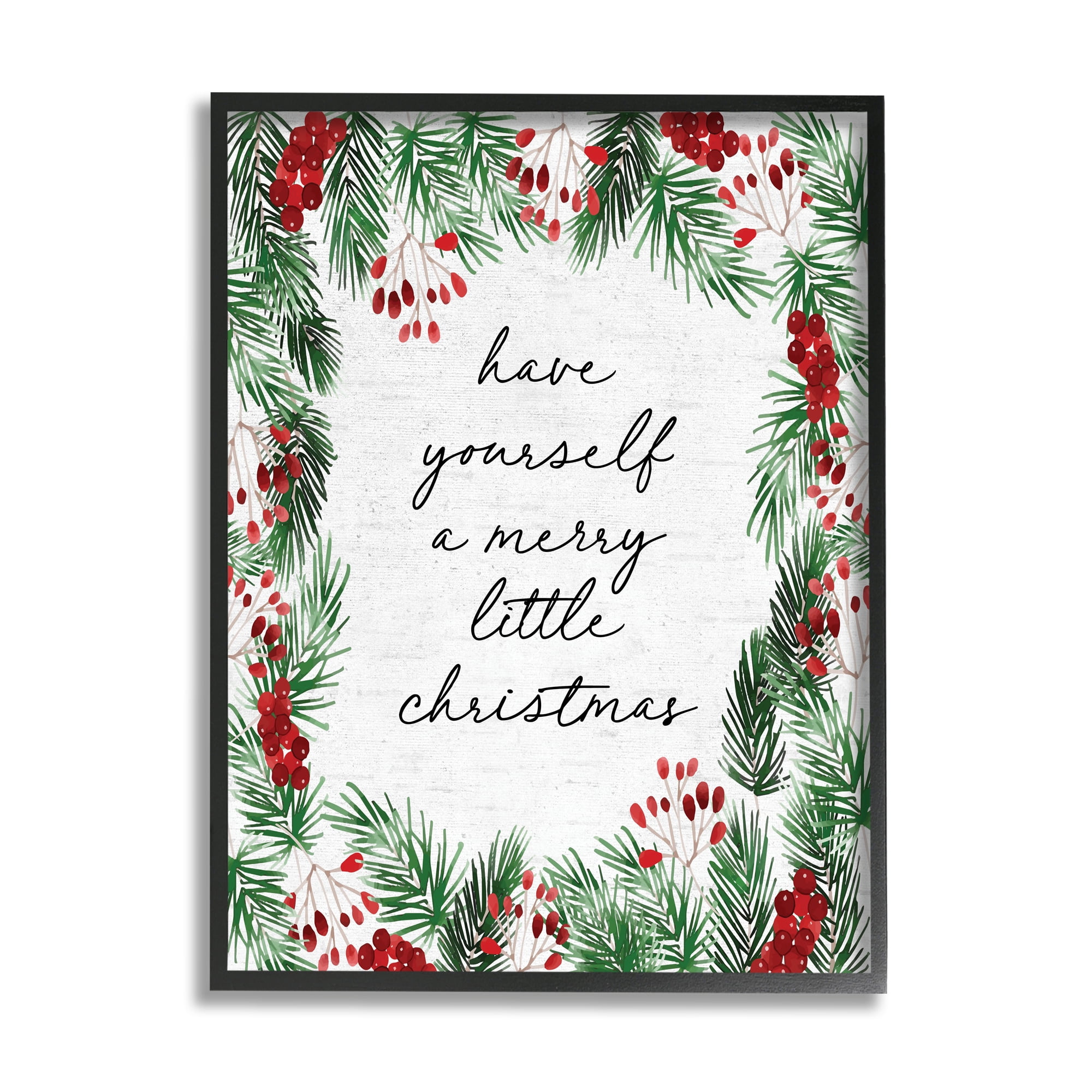 Stupell Industries Merry Little Christmas Script Holiday Painting Black Framed Art Print Wall Art, 11 x 14