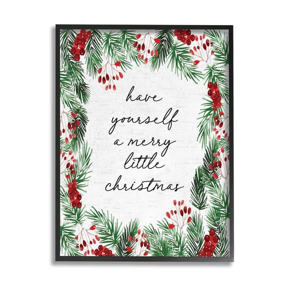 Stupell Industries Merry Little Christmas Script Holiday Painting Black Framed Art Print Wall Art, 24 x 30